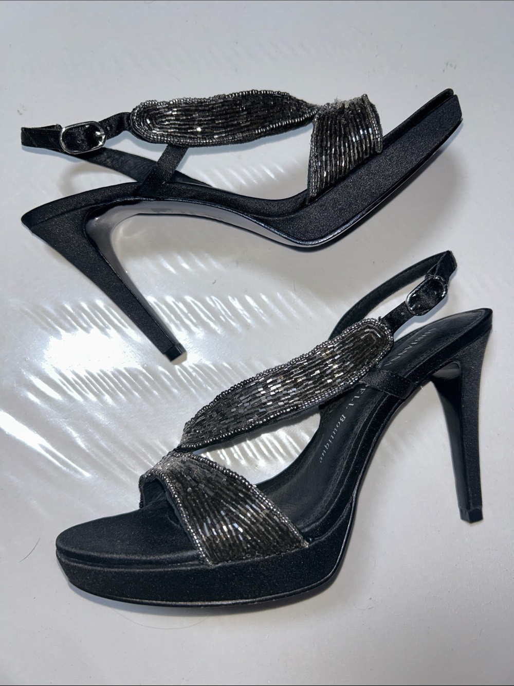 NWOB Adrianna Papell Black and Silver Slingback  Beaded Open-Toe Heels